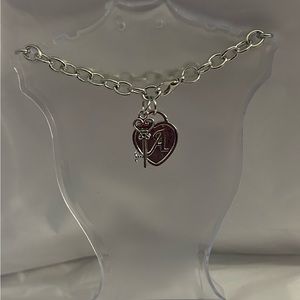 NEW Initial “A” Heart & Key Adjustable Charm Bracelet Fashion Silver-Tone